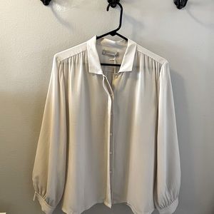 Everlane silk button-down top - stone with pleat detailing size 10